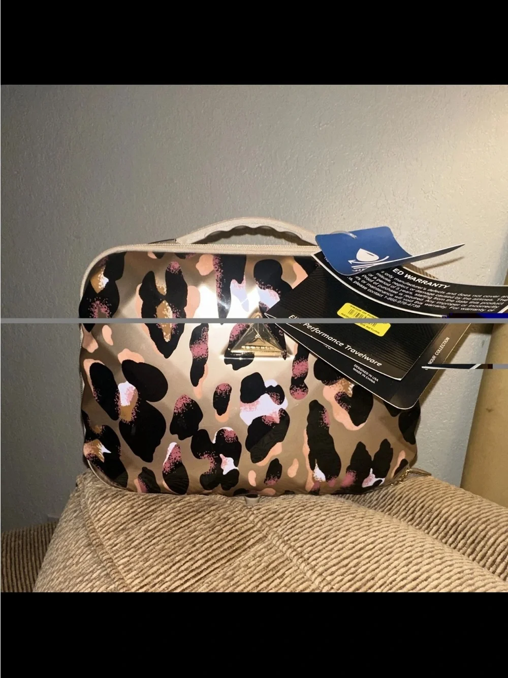 Leopard Print Cosmetic Case with Pink and Tan Accents